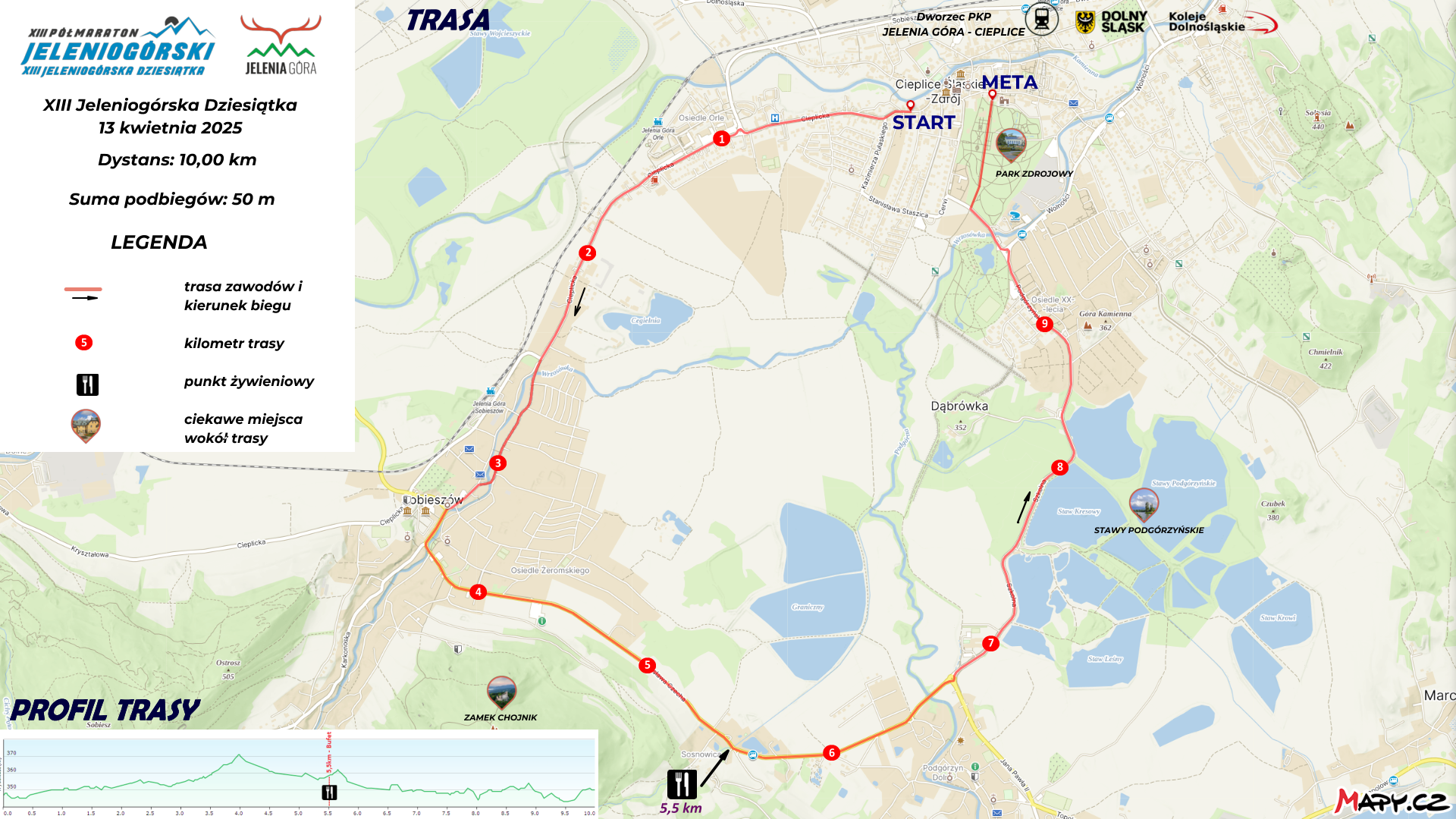 mapa z trasą Jeleniogórskiej Dziesiątki